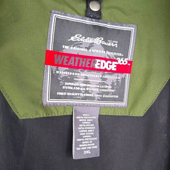 Eddie Bauer Weather Edge 365 Olive Green Color Block Waterproof Hooded Jacket - Picture 12 of 12